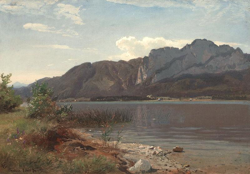 Hans Gude Landskap fra Drachenwand ved Mondsee Germany oil painting art